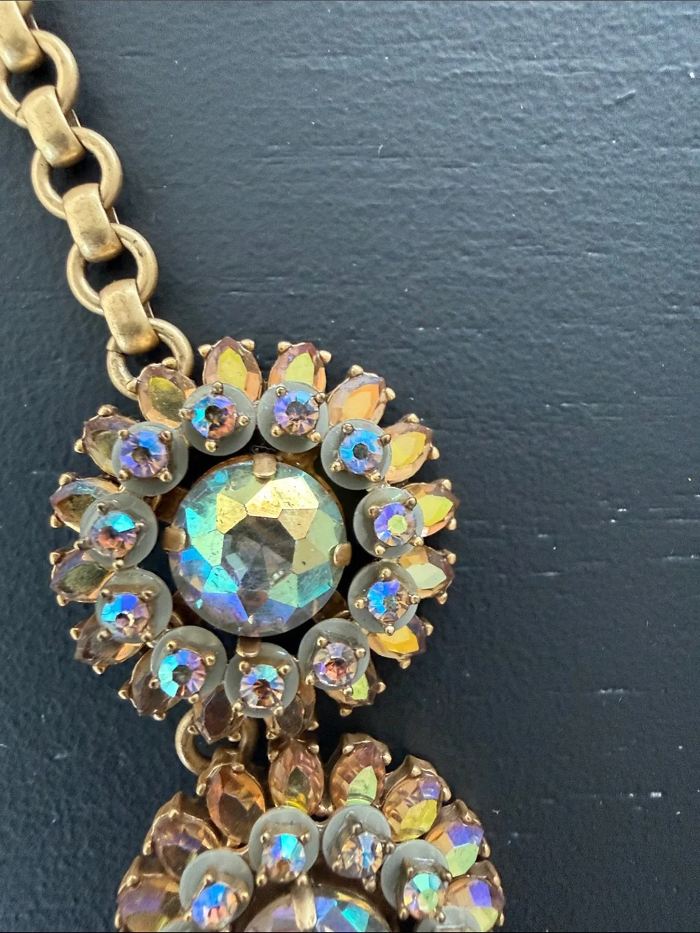 VNT J Crew Gold Crystal Cluster Statement Necklace